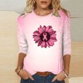 thumbnail image 2 of SwiftWear Women's Breast Cancer Awareness Ribbon 3/4 Length Sleeve Crewneck Graphic Tops Loose Fit Soft Casual Tee Shirts Pink, 2 of 5