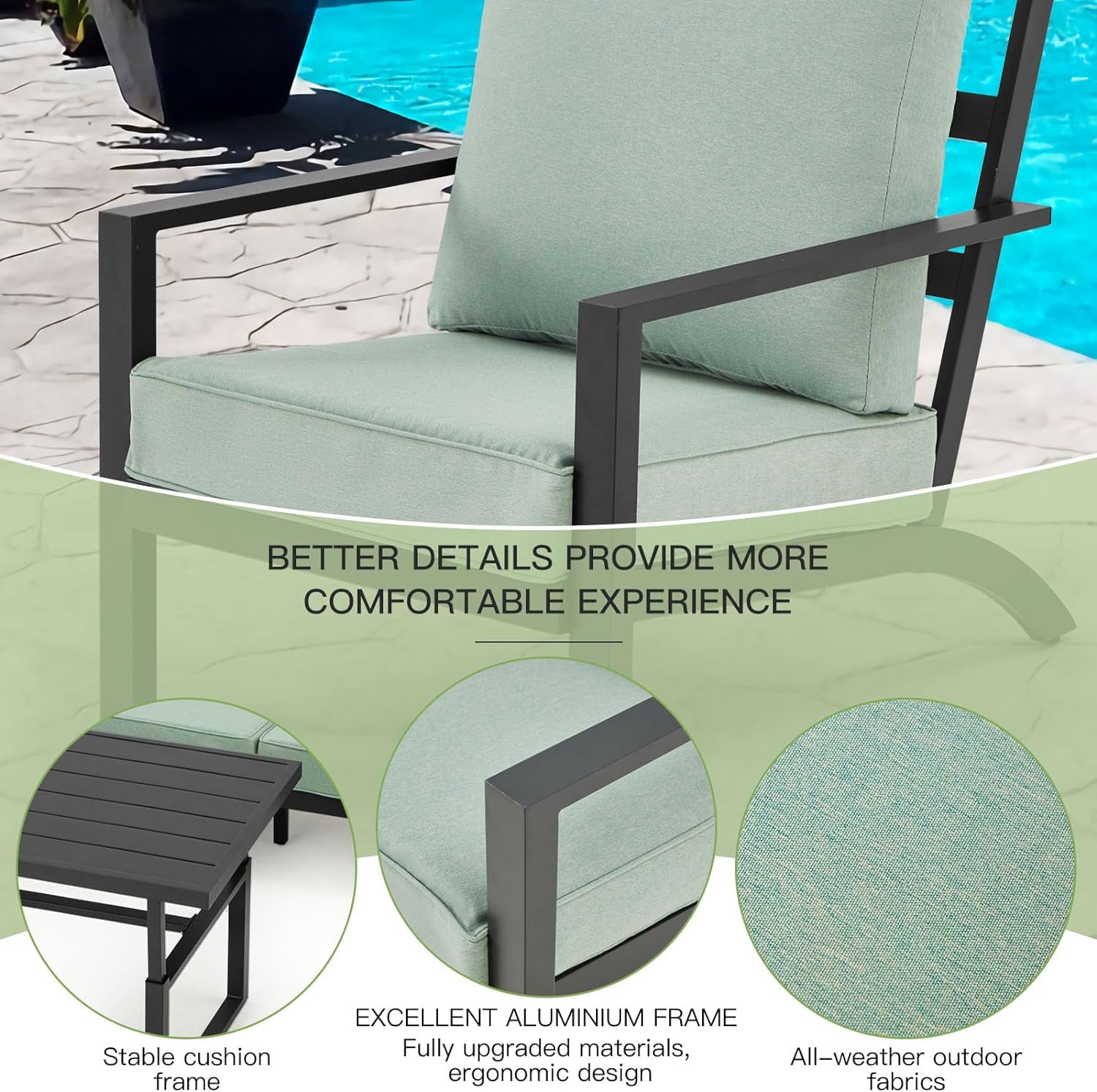 AECOJOY Aluminum Patio Furniture Set Modern Metal Outdoor Patio Furniture Clearance, Adirondack Patio Conversation Sets for Lawn, Backyard, and Deck Green with Green Cushions