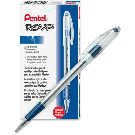 Pentel R.S.V.P. Ballpoint Stick Pen, Blue Ink, Medium, Dozen