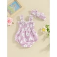 thumbnail image 5 of Bslissey Baby Girls Summer Romper Floral Print Sleeveless Ruched Bodysuit with Bow Headband Newborn Infant Casual Cute Outfits 3M 6M 12M 18M, 5 of 8