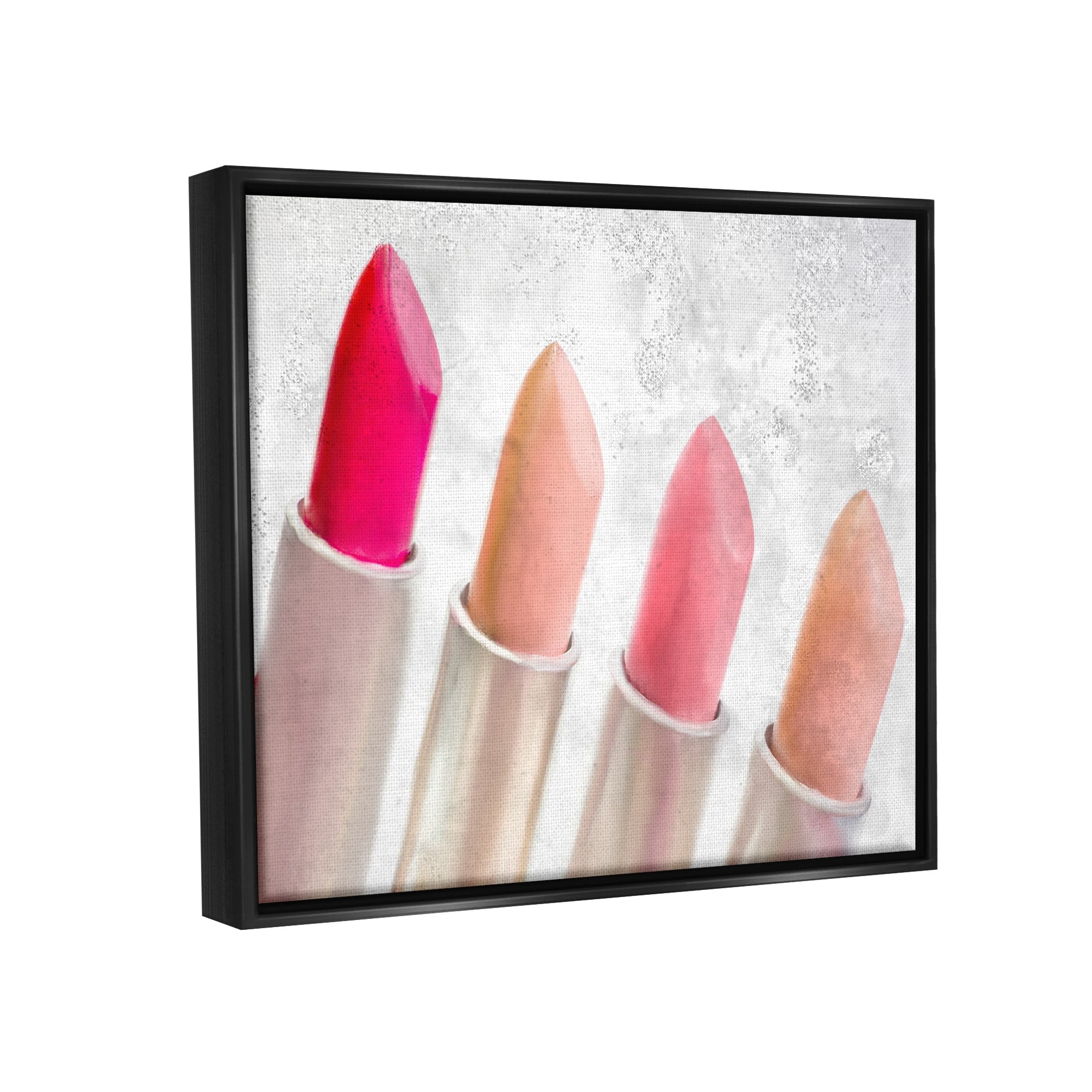 Stupell Industries Stylish Lipstick Assortment Dazzling Glam Makeup Graphic Art Jet Black Floating Framed Canvas Print Wall Art, Design by Kim Allen