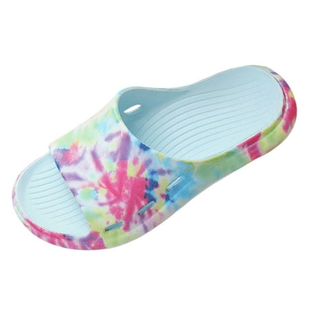 

Youmylove Home Women Slide Slippers Summer Thick Soles Silent Bathroom Sandals Tie Dyed Printed Beach Sandals Comfort Cozy Leisure Daily Walking