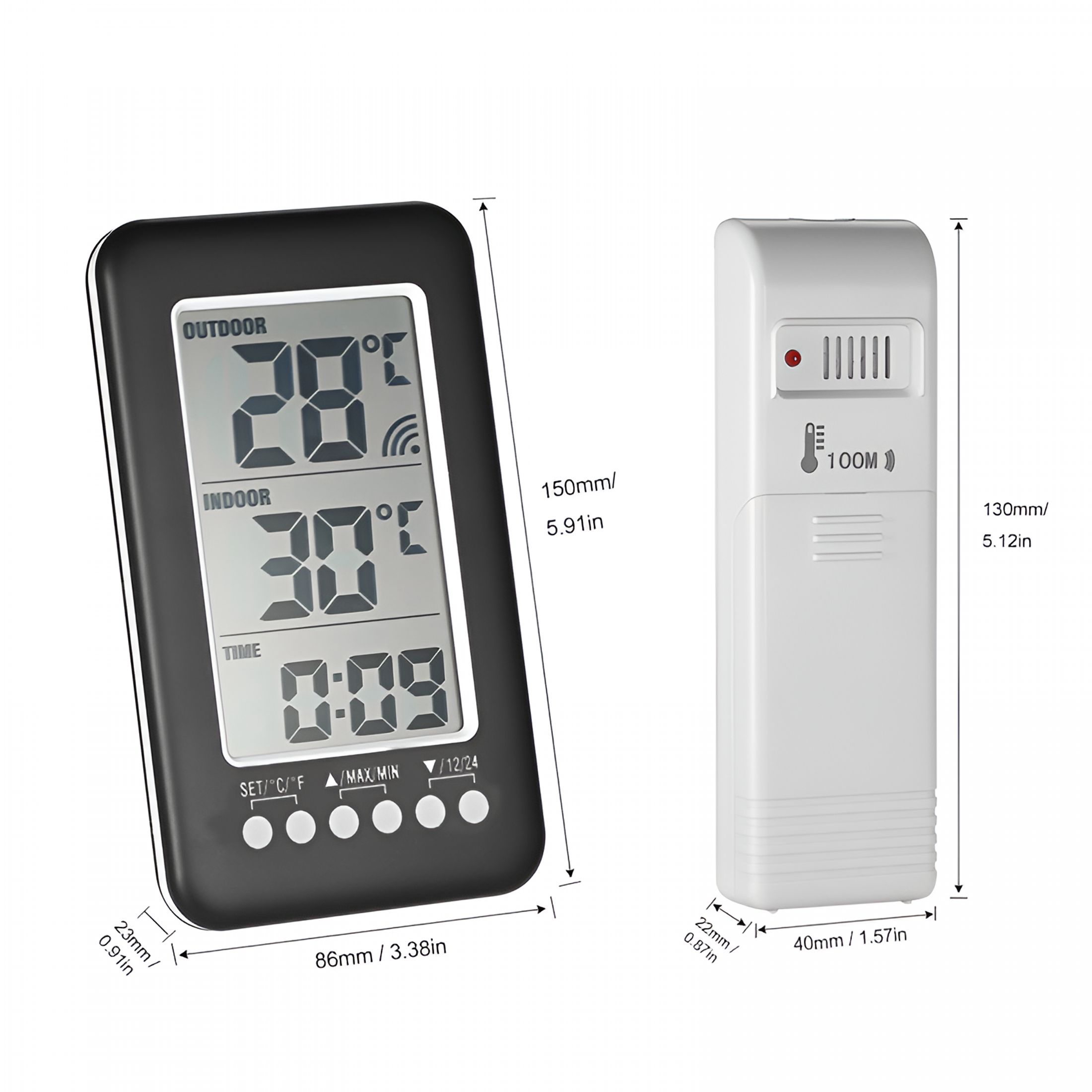 GJX 2026 New Digital Wireless Indoor Outdoor Thermometer with Portable Transmitter Indoor Outdoor Thermometer Wireless for Home Office Greenhouse Patio Garden