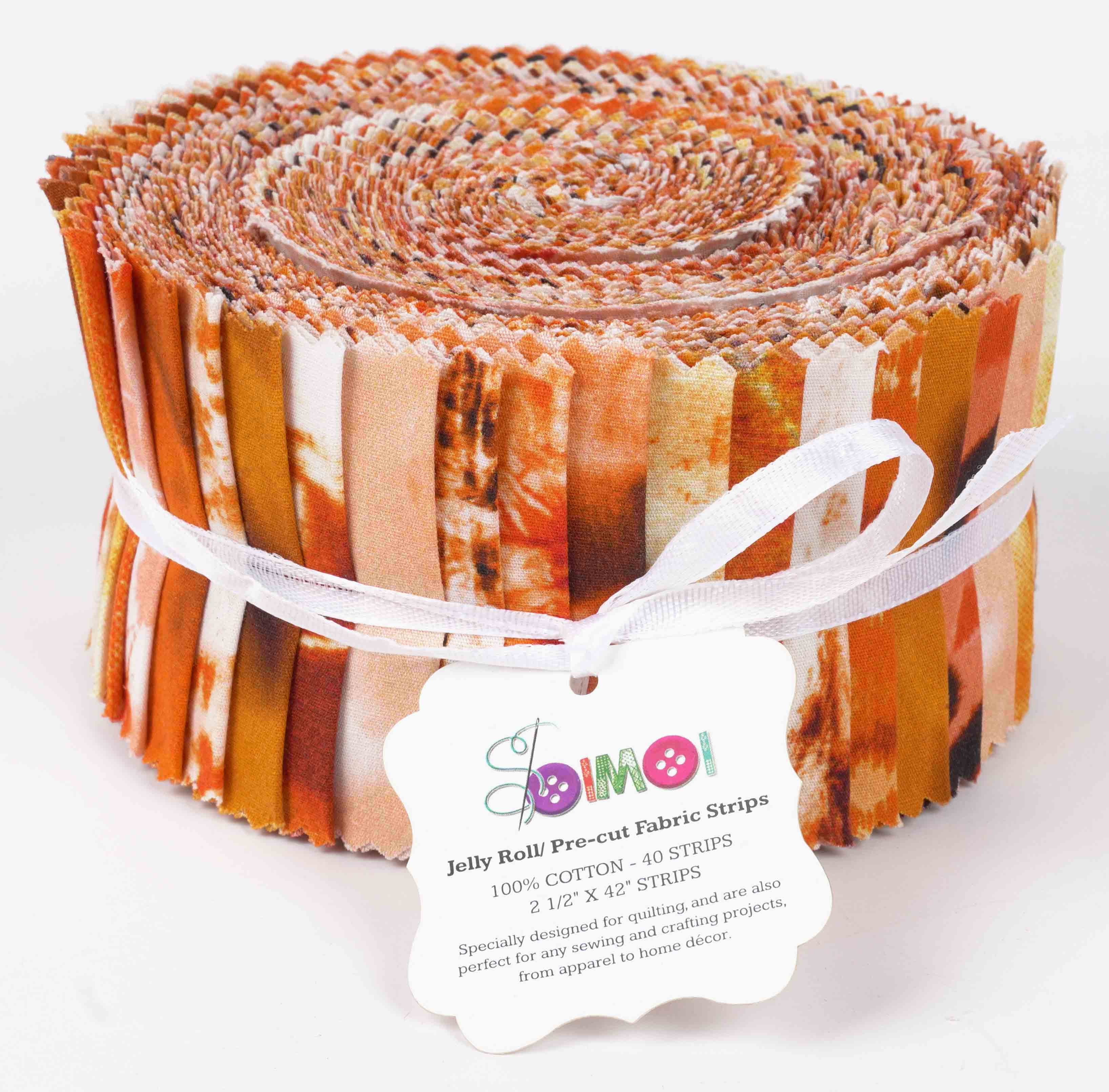 Soimoi 40Pcs Tie Dye Print Cotton Precut Fabrics For Quilting Craft Strips 2.5x42inches Jelly Roll - Orange