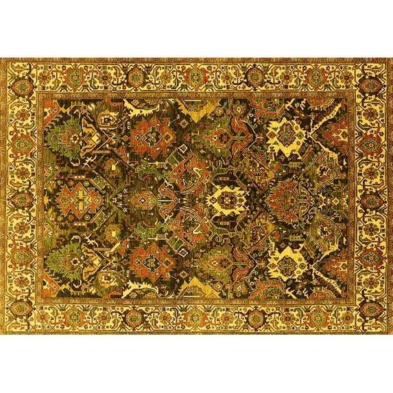 Ahgly Company Machine Washable Indoor Rectangle Oriental Yellow Industrial Area Rugs, 7' x 10'