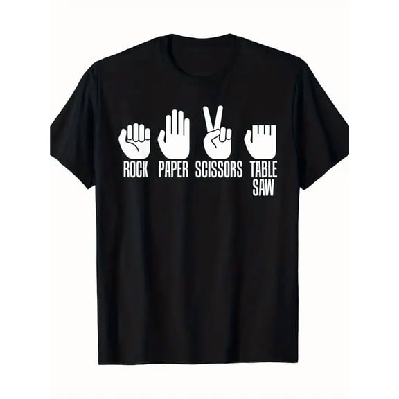 Men's Rock Paper Scissors Table Saw Graphic T-Shirt - Heavy Hazard Design, Breathable Cotton Tee for DIY, Construction, Gaming - All-Season Casual Shirt with Machine Washable