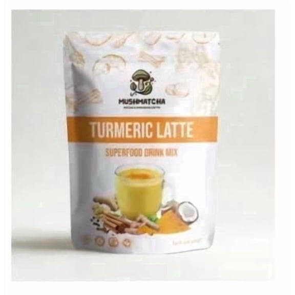MushMatcha Turmeric Latte Drink Mix Powder, Caffeine-Free, Vegan, 100g