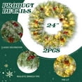 thumbnail image 3 of Set of 2 Pre-Lit Christmas Wreaths with Warm White LED Lights, Red Berries & Pine Cones, 24" | 8 Lighting Modes, Battery Operated, Indoor & Outdoor Decor (Green), 3 of 7