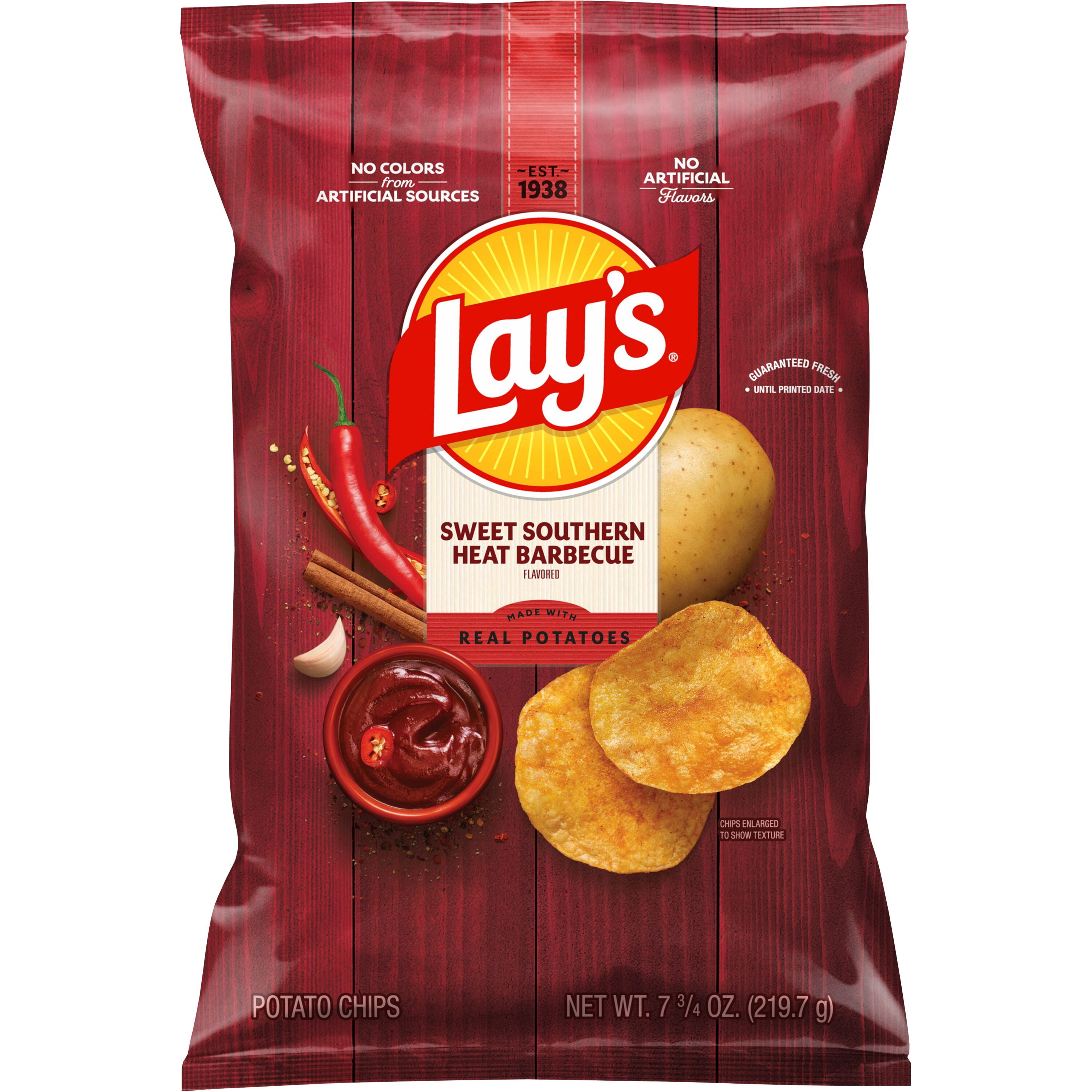 (4 pack) Lay's Southern Sweet Heat Barbecue Flavored Potato Chips, 7.75 oz Bag