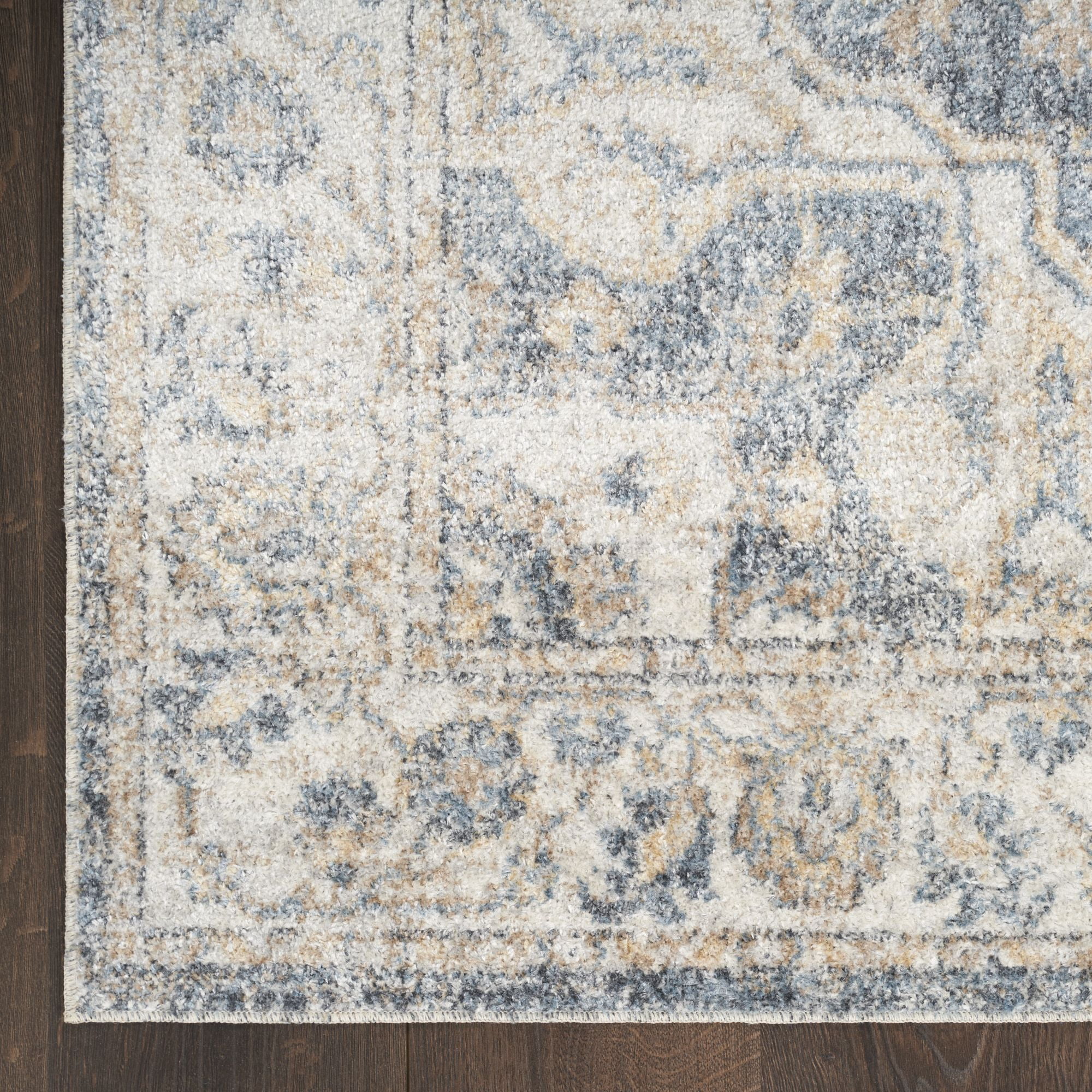 Nourison Astra Machine Washable 2'2" x 12' Grey Blue Vintage Indoor Flatweave Rug