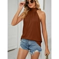thumbnail image 4 of Gustave Womens Sleeveless Tie Halter Tops Summer High Neck Tank Tops Casual Elegant Vest Shirts Blouses "Caramel, L", 4 of 6