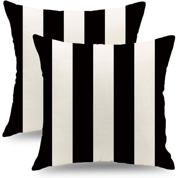 Nvzi Outdoor Pillow Covers 18 x 18 Inches Black Stripe Decorative Throw Pillow Covers Set of 2 Modern Farmhouse Cushion Case Home Decor for Living Room Patio Couch Chair (Black)