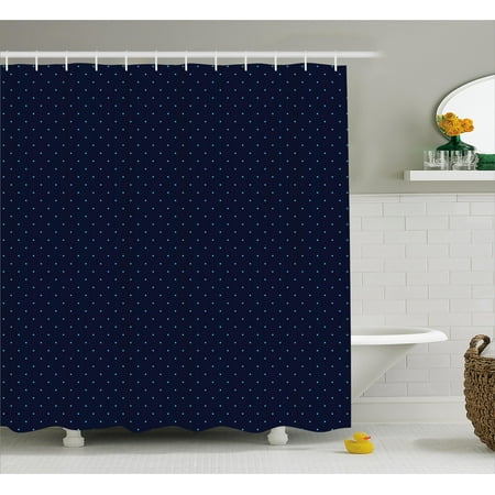 Simple Bathroom Decor Navy Blue Decor Shower Curtain, Simple Blue Dots on Dark Blue Background Cute Style Artwork, Fabric Bathroom Set with Hooks, 69W X 70L Inches, Light Blue and Dark Blue, by Ambesonne ()