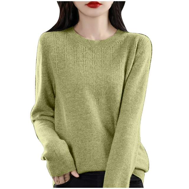 cfhntfmh Chandails pour Femmes 2024 Automne Hiver Col Rond Tops Ajustés Décontractés Chandail à Manches Longues Base Ample