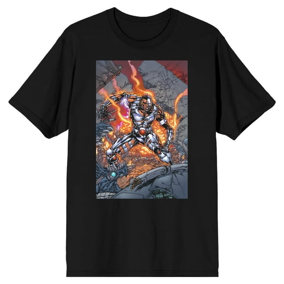 Justice League Victor Stone Cyborg Men's Black T-Shirt-Small