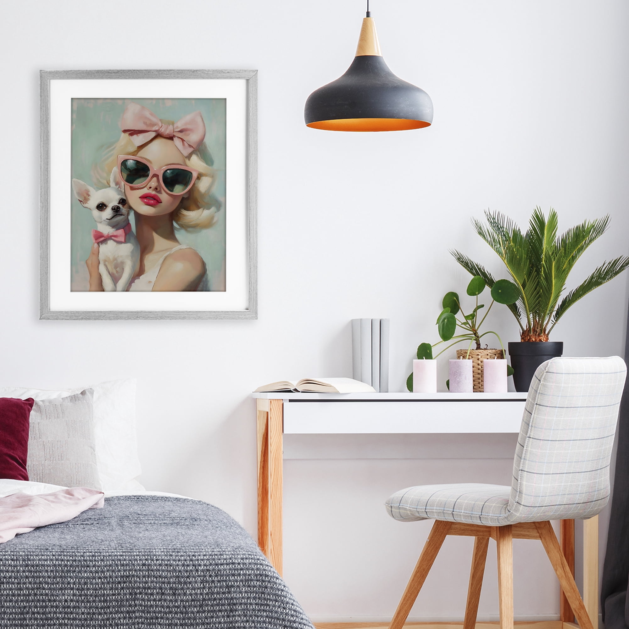 Stupell Industries Girl with Chihuahua Gray Framed Print Under Glass, design by The Prints Vibe