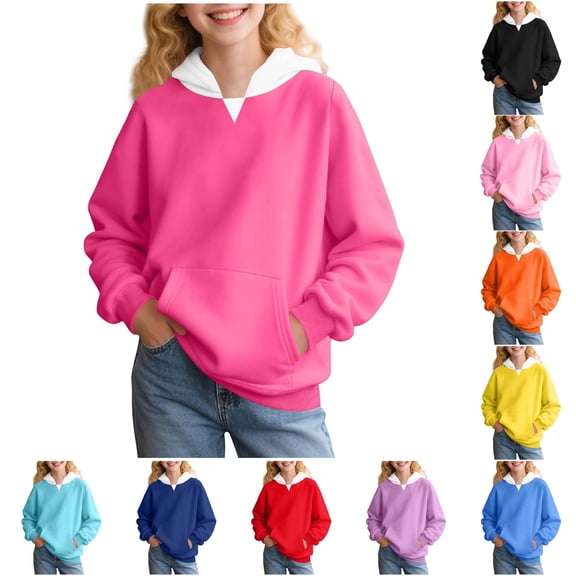 Gyujnb Long Sleeve Color Block Hoodie with Front Pocket Casual Lightweight Pullover (Toddler to Big Girls),2-3 Years