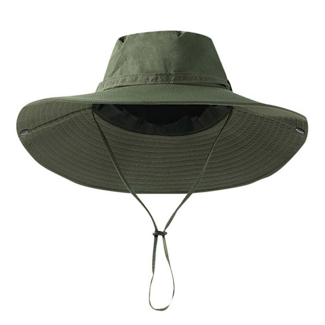 Chapeau Seau Ajustable Unisexe Couleur Unie pour Protection Solaire Imperméable Randonnée Extérieure Vert Armée Taille Unique
