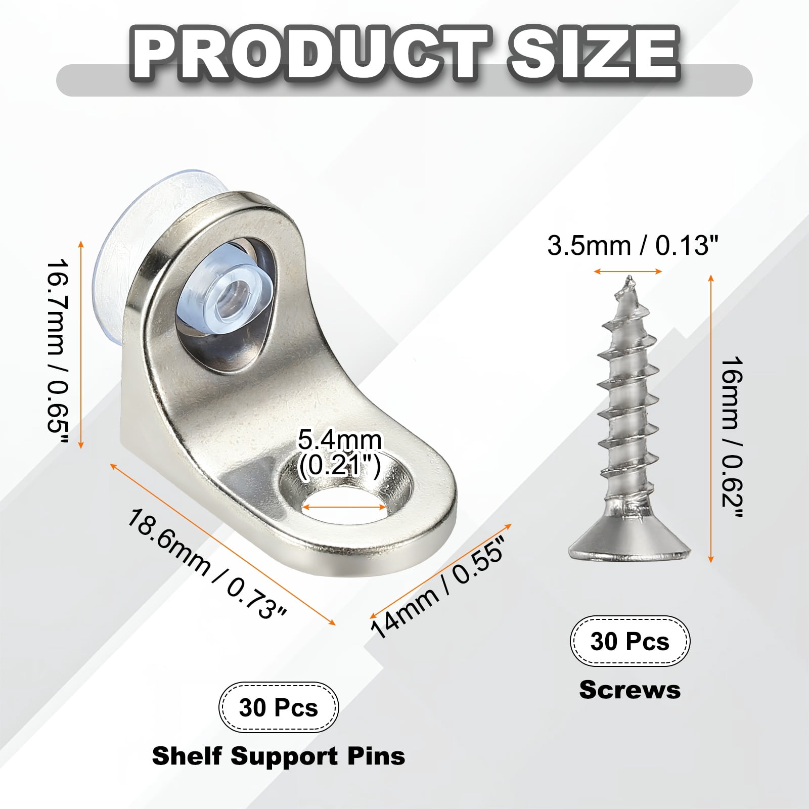 Uxcell Shelf Support Pegs Nails, 30 Pcs 2.3mm Thick L-shaped Cabinet Shelf Pins with Screws Pegs for Shelves for Wooden Kitchen Cabinet Cupboard Bookcase Closet, Silver