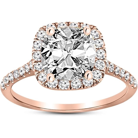 Halo Cushion Cut Diamond Wedding Engagement Ring For Women In 925 Sterling Silver 14K Rose Gold Plating