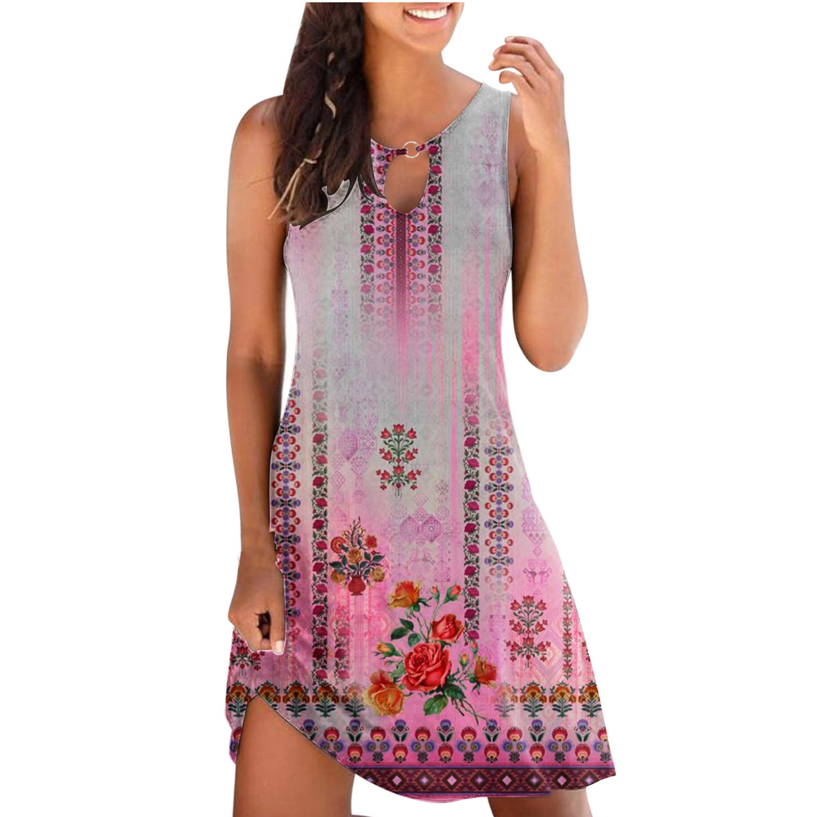 ZQGJB Sales Womens Casual Summer Short Mini Dress Trendy Boho Floral ...