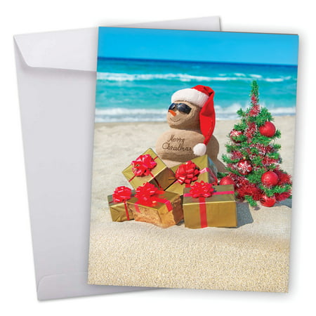 J6651EXSG Jumbo Merry Christmas Card: 'Season's Beachin'' Featuring Christmas Greetings from Sunny Beaches Around The World Greeting Card with Envelope by The Best Card