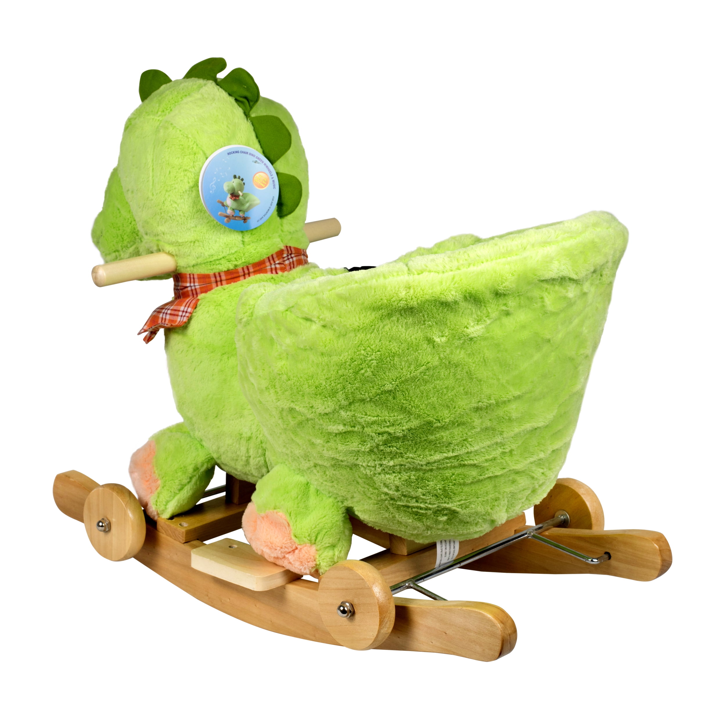 PonyLand Dino Rocking Chair with Wheels and Music, Green for Kids 18 Months and up