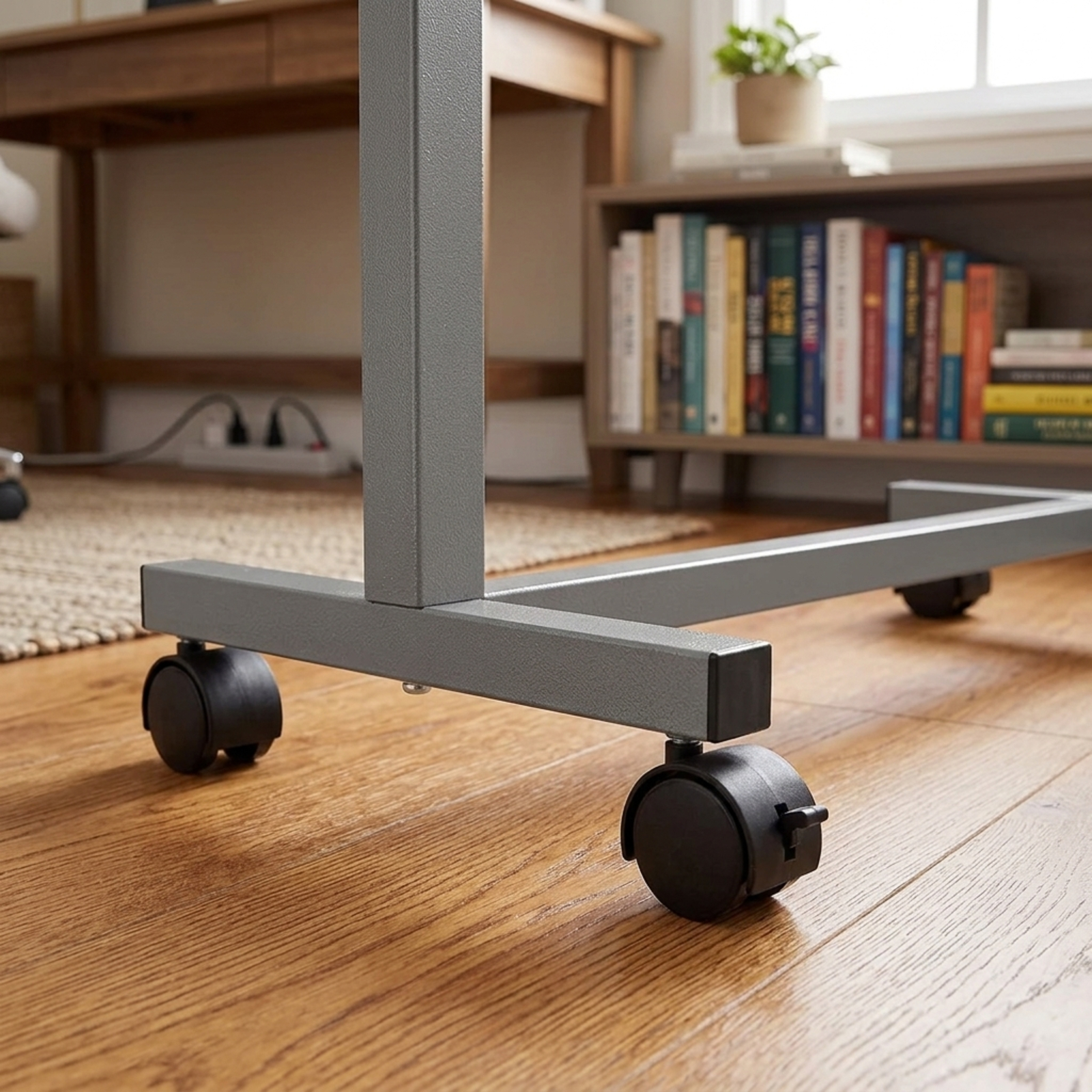 Fenbeli Adjustable Rolling Desk, Mobile Standing Desk with Wheels and Tilting Top, Brown Side Table for Couch Bed Home Office and Reading