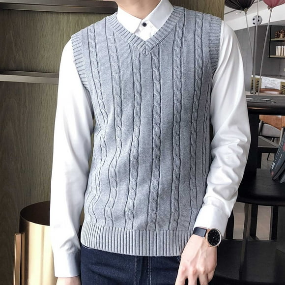 RKSTN Mens Sweater Fall Fashion Casual Sweater Vest School Uniform Pullover Cotton Knit V-Neck Vest Tops Blouse Casual Loose Sweaters