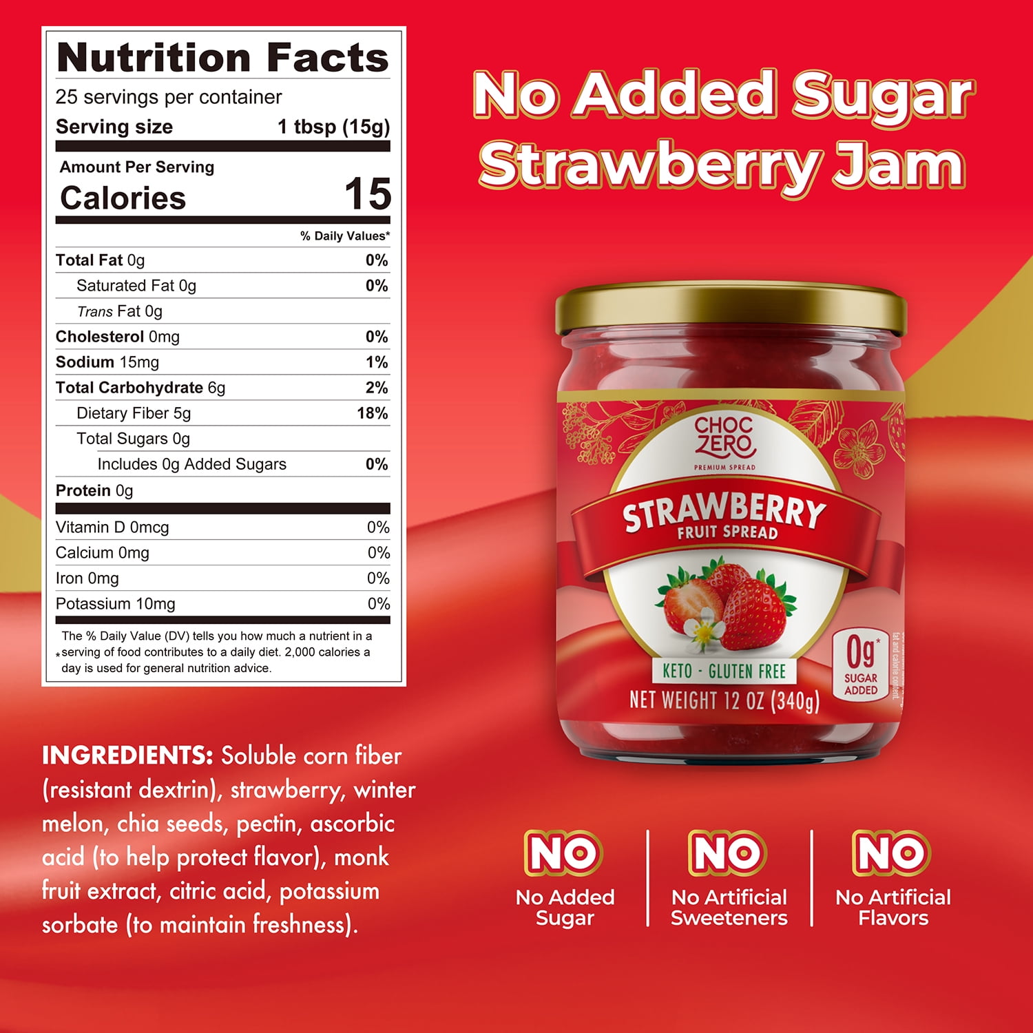 ChocZero Sugar Free Strawberry Jam, Keto, Low Carb Fruit Spread