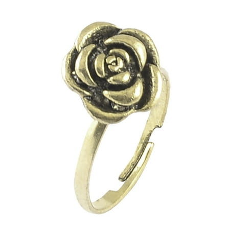 Unique Flower Ring - Unique Bargains Ladies Brass Tone Flower Design Embellished Finger Ring US 6 1/2