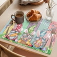 thumbnail image 3 of Easter Bunny Gnomes Placemats Set of 12 Spring Easter Eggs Floral Colorful Wood Place Mats Indoor Wipeable Table Mats Washable Dining Table Placemats for Kitchen Holiday Party Home Decor 13x19 Inch, 3 of 9