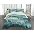 thumbnail image 4 of Ambesonne Turquoise Quilted Bedspread Set 3 Pcs, Misty Woodland Mountains, Queen Size, Dark Seafoam Dark Teal, 4 of 4