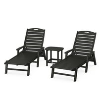 POLYWOOD Plastic Foldable and Adjustable Back Chaise Lounge - Set of 3 Black