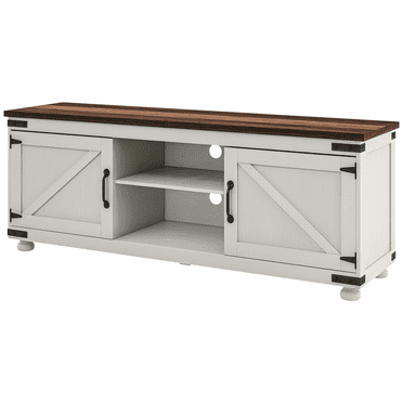 HOMCOM Farmhouse TV Stand for up to 65" TV with Barn Doors Distressed White