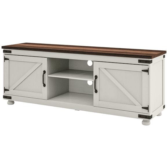 HOMCOM Farmhouse TV Stand for up to 65" TV with Barn Doors Distressed White