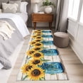 thumbnail image 4 of 2'x6' Rug Runners for Hallways Kitchen, Sunflower Non Slip Entryway Beside Floor Carpet Runner, Blue Bottle Yellow Floral Country Woodgrain Washable Laundry Room Bedroom Throw Rugs Mat for Family Pet, 4 of 8