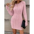 thumbnail image 6 of Women'S Cable Knit Sweater Dress Long Sleeve Knit Fall Winter Dresses Crewneck Mini Pencil Dresses Pink M, 6 of 8