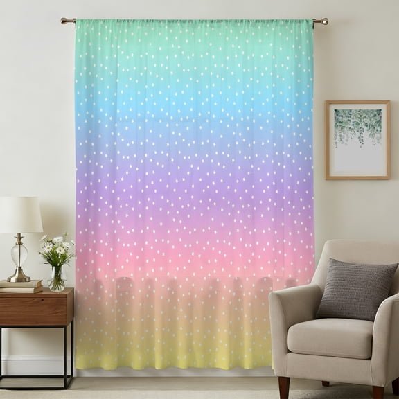 Rainbow Sheer Curtains 96 Inches Long, Colorful Gradient Abstract Polka Dots Boho Pastel Light Filering Curtains, Privacy Drapes Simi Floor to Veiling Curtain for Living Room Bedroom Window Treatment
