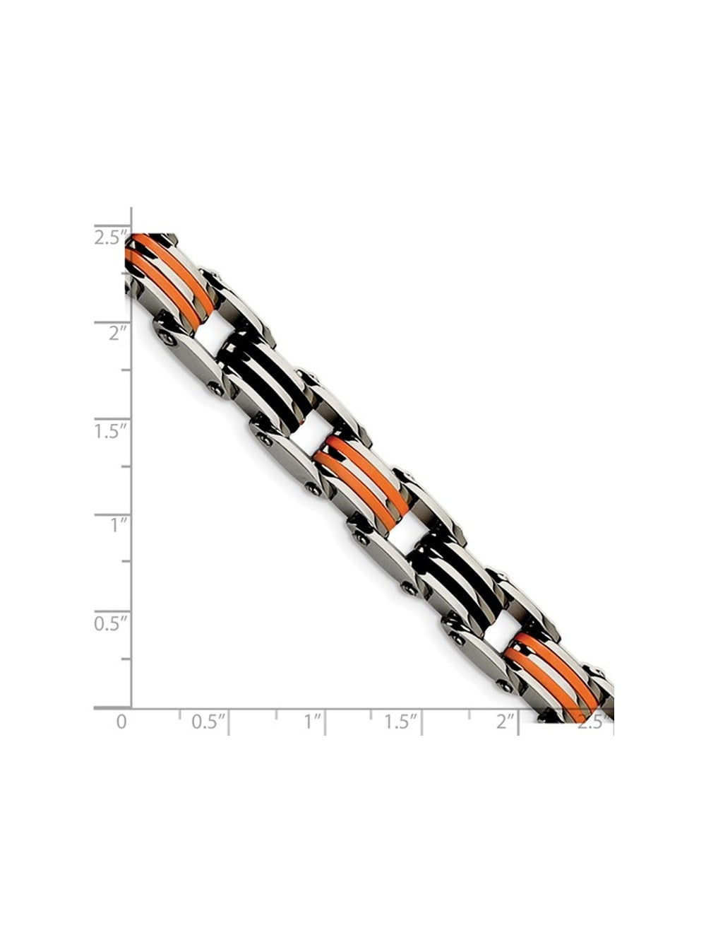 Mens Stainless Steel Bracelet with Black and Orange Rubber 8.75 inch for Men