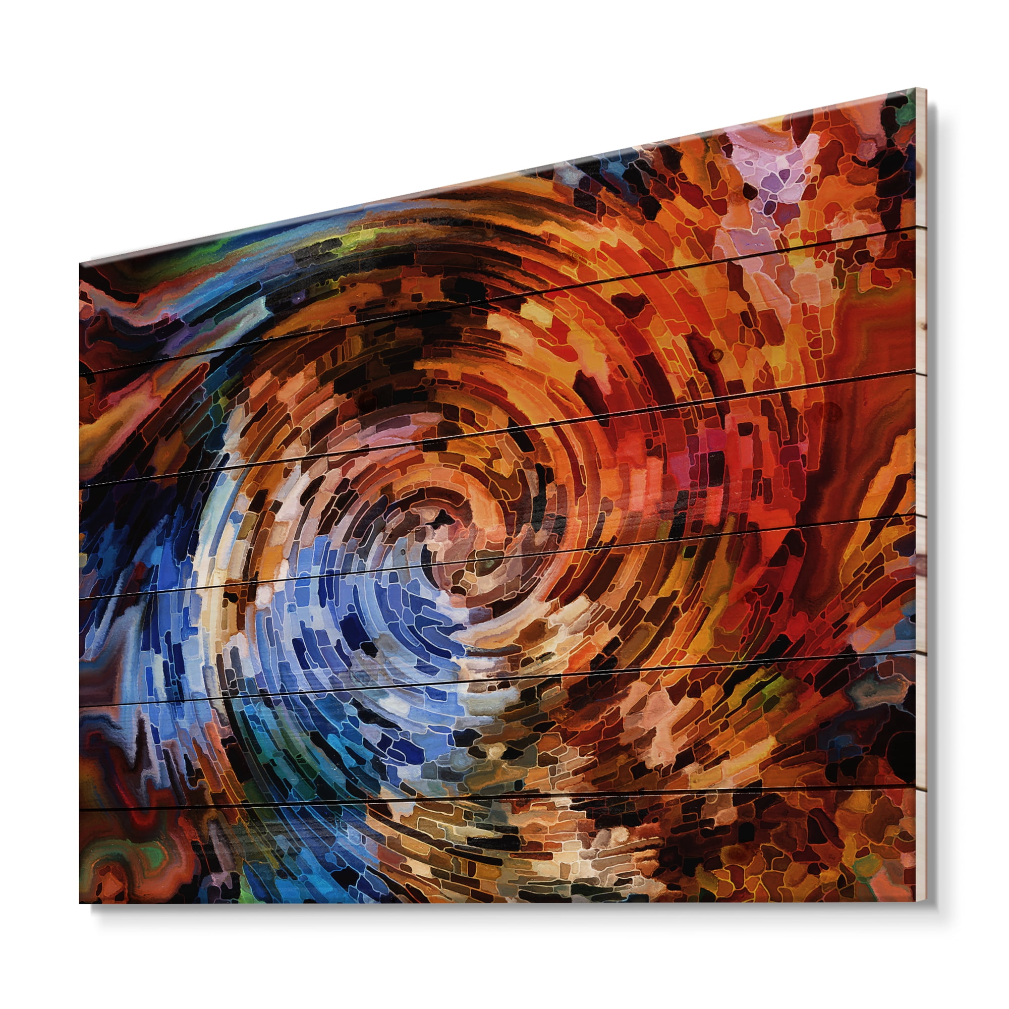 Designart 'Orange Spiral Abstract Voyages To Inner World' Modern Print on Natural Pine Wood