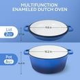 thumbnail image 3 of Hawsaiy 2-in-1 Cast Iron Dutch Oven Pot, Enameled Pots with Lid for Bread Baking, Cooking, Stewing, Heavy-Duty & Nonstick, Oven Safe up to 500°F, Dual Handles, Works on All Stovetops,Blue, 3 of 11