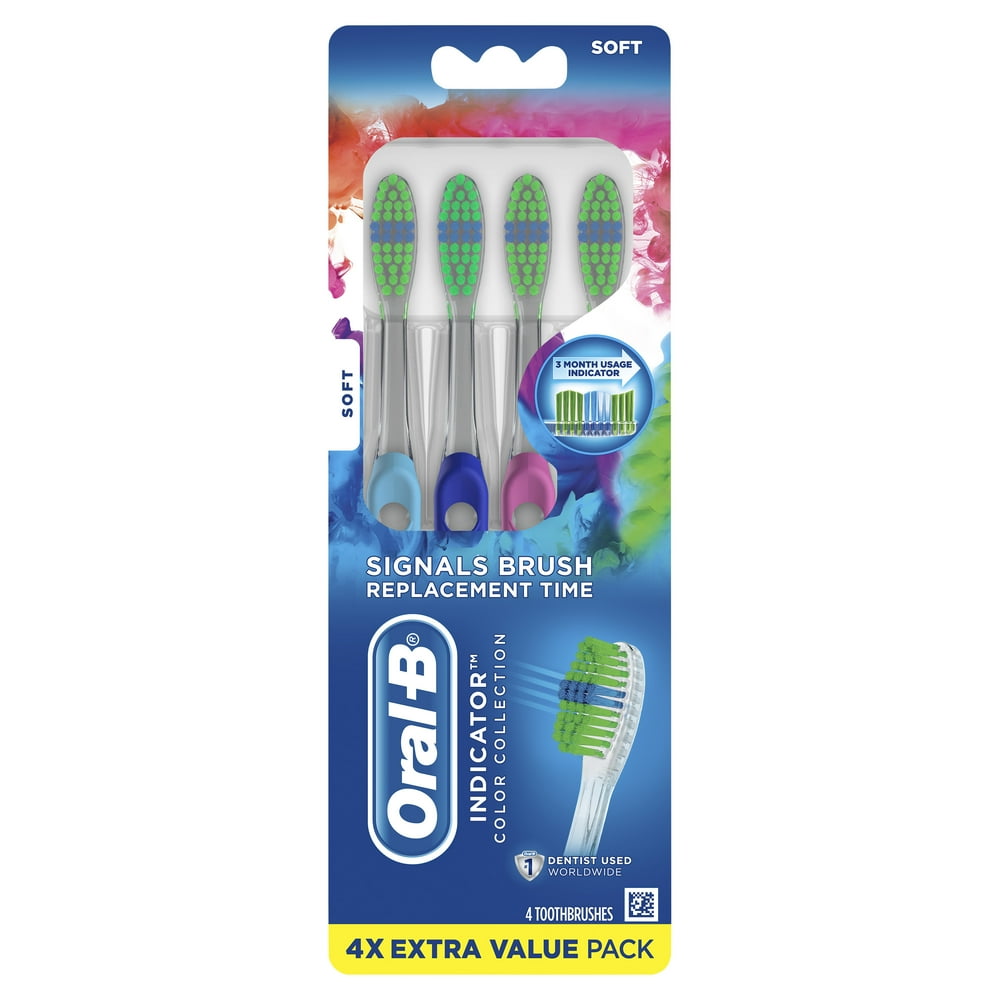 OralB Indicator Color Collection Manual Toothbrush, Soft, 4 ct