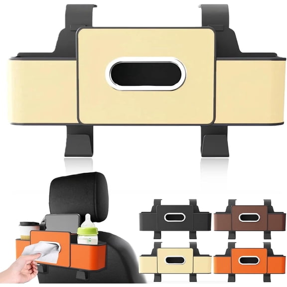 Chasenew 3-in-1 Car Backseat Organizer, 2025 New Multifunctional Car Seat Back Storage Box, Multifunctional Car Back Seat Storage Organizer-Carstorage Bag with 2 Cup Holders, Tissue Box, Hooks Beige