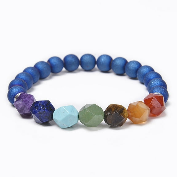 Natural Gem Semi Precious Reiki Healing Crystals Handmade Round Beads Stretch Bracelet, Lady Chakra Bead Bracelet, Alloy Yoga Multifaceted Bracelet