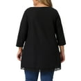 thumbnail image 3 of Unique Bargains Women's Plus Size Blouse Waffle Round Neck Lace Panel High Low Hem Tops 1X Black, 3 of 6