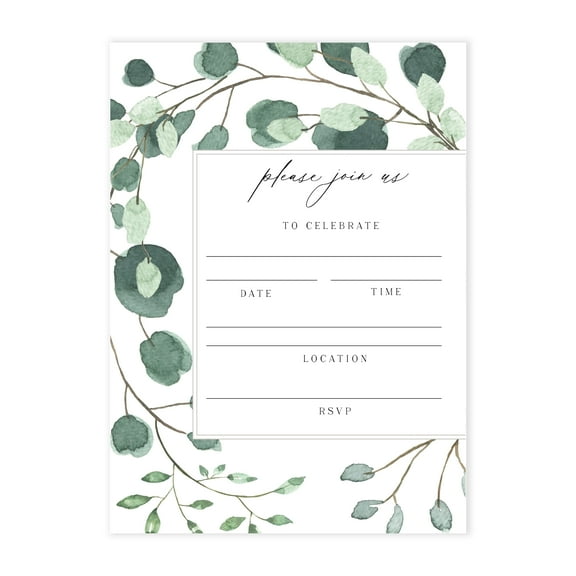 Truly Inspired Paper Co. Vintage Eucalyptus Printed Invitations, 25 Pack, 5x7 Inch