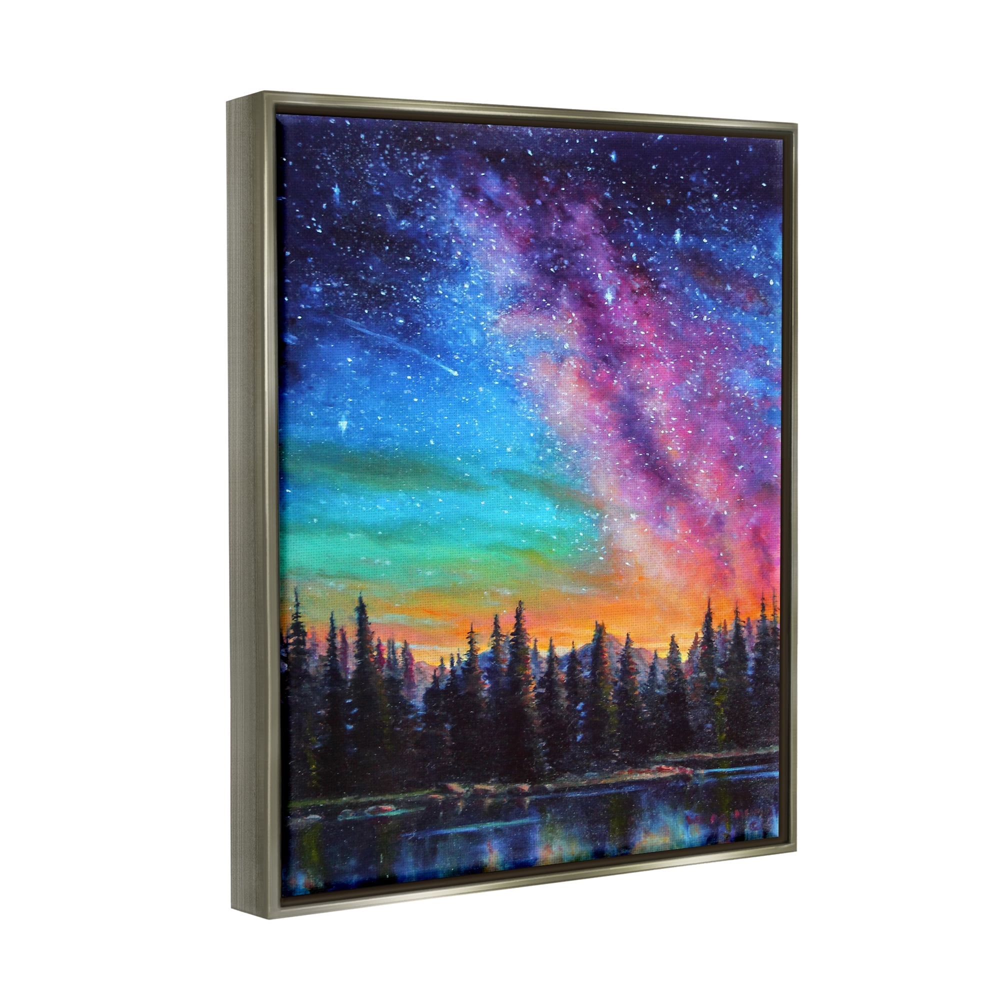 Stupell Industries Vivid Nebula Landscape Nature Painting Gray Floater Framed Art Print Wall Art, 25 x 31