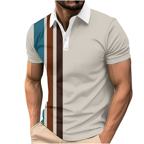 VSSSJ Men's Golf Shirt Short Sleeve Casual Classic Striped Summer Shirts Button Up Lapel Collar Muscle T Shirt Tops Blue XXXL