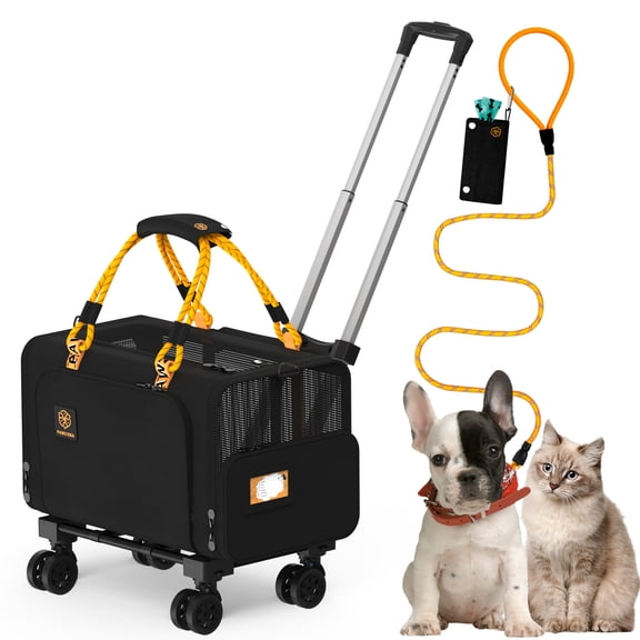 PAWZIDEA Expandable Pet Carrier with Wheels, 18"X11" X11" TSA Airline Approved Cat Carrier for 2 Cats Under Seat, Foldable Soft-Sided Dog Carrier for Small Dogs Rolling Travel Bag, Max Weight 18 lbs